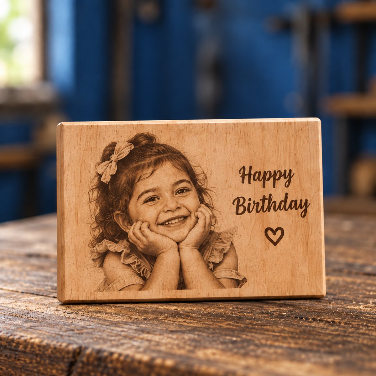 Personalised engraved wooden birthday portrait